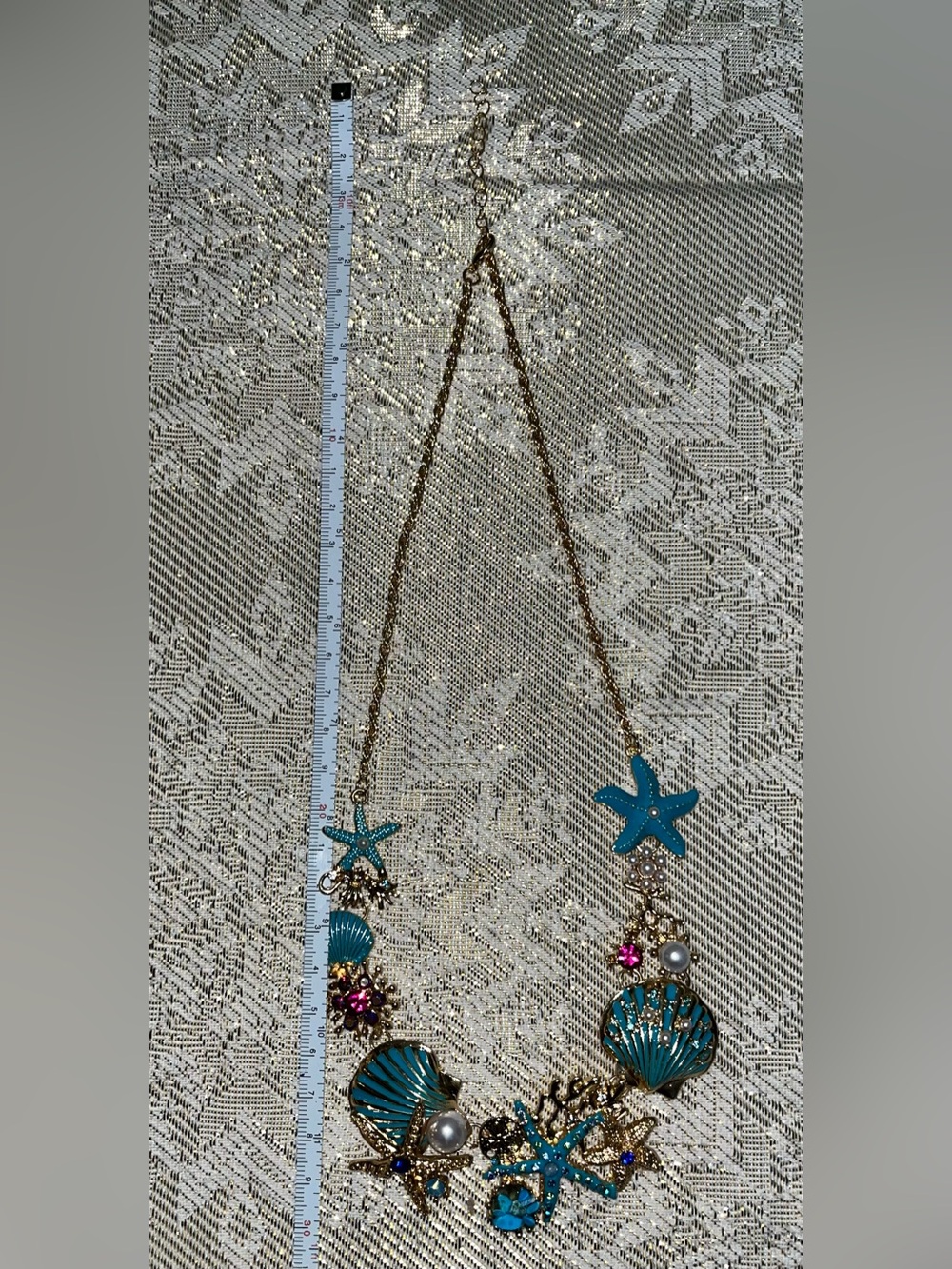 Chic Beach Turquoise Starfish Rhinestone Pearl Mermaid Seashell Necklace NEW! - Picture 7 of 7